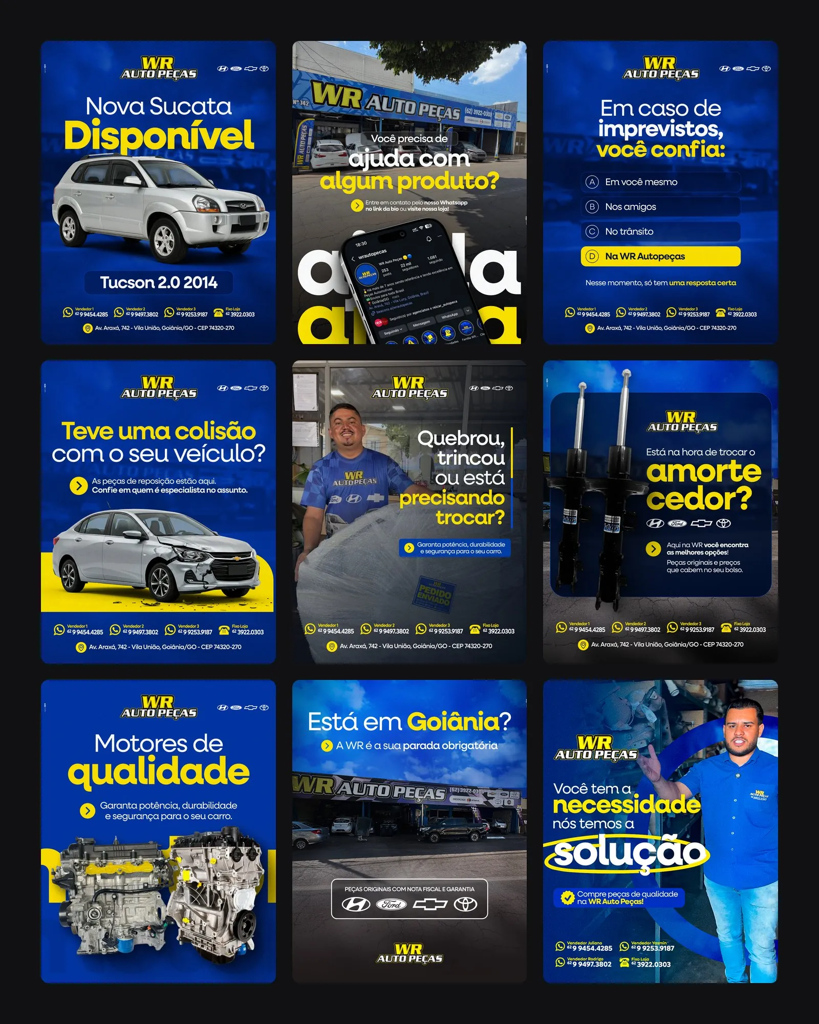 Nove artes criadas pela Agência Atos para a WR Auto Peças