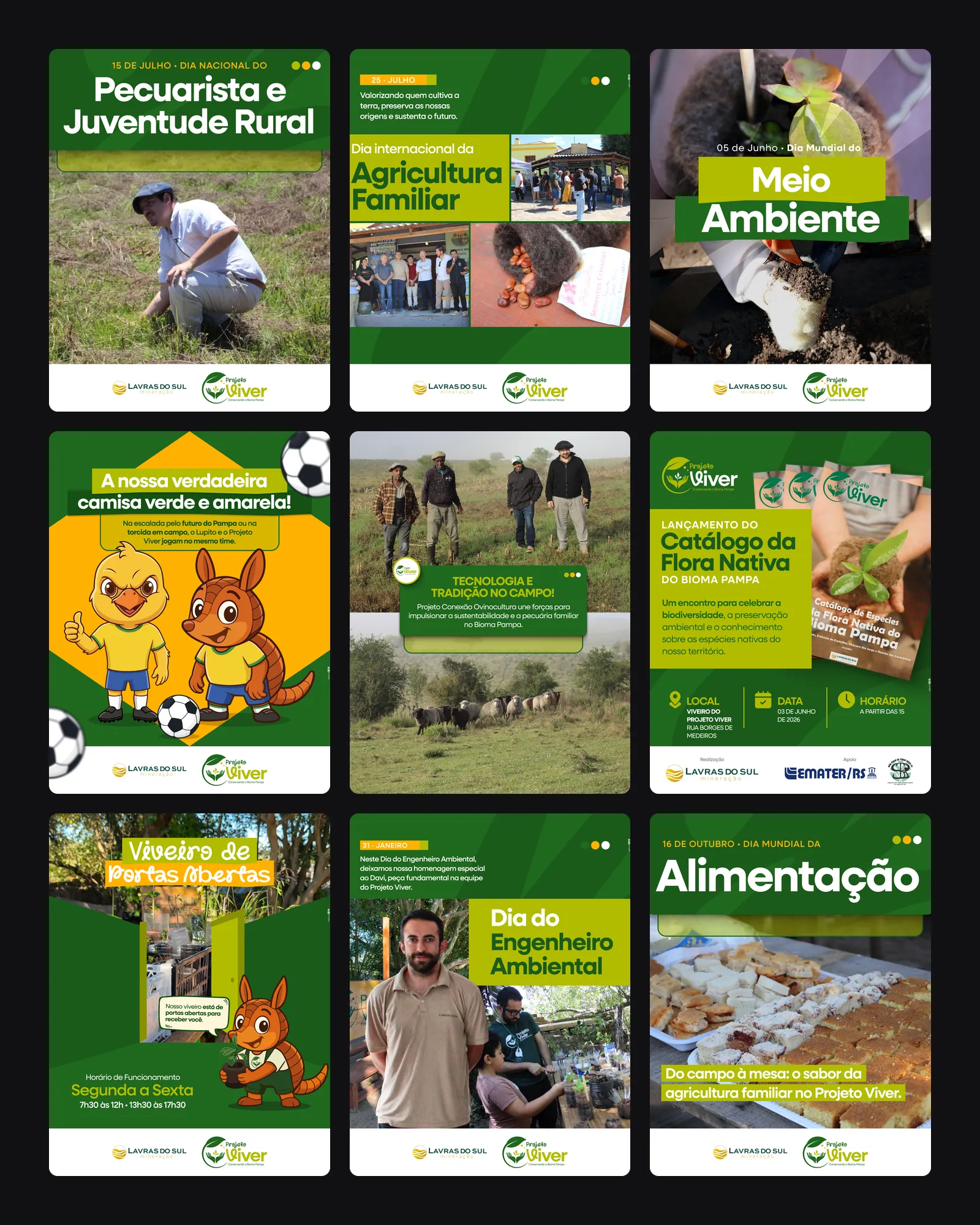Nove artes criadas pela Agência Atos para o Projeto Viver